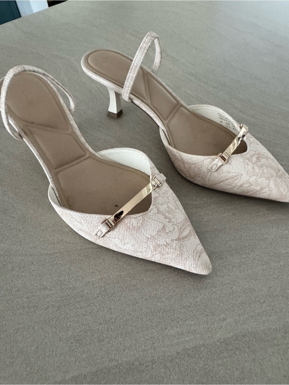 Aldo Pointed Slingback Heels in Light Beige with Gold Accent